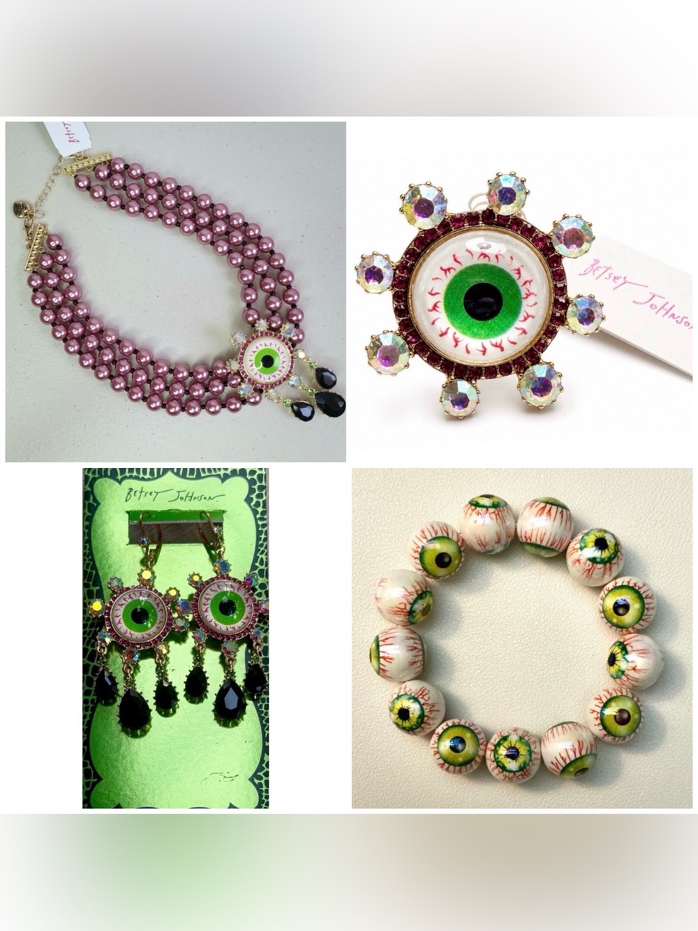 BETSEY JOHNSON SET Halloween Creep It Real Eyeball Earrings Necklace & Ring NWT
